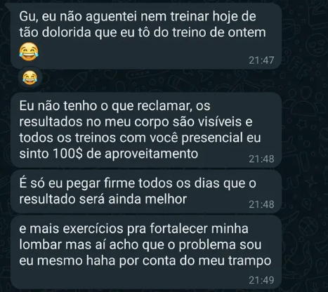 Depoimento de aluna sobre resultados visíveis no corpo